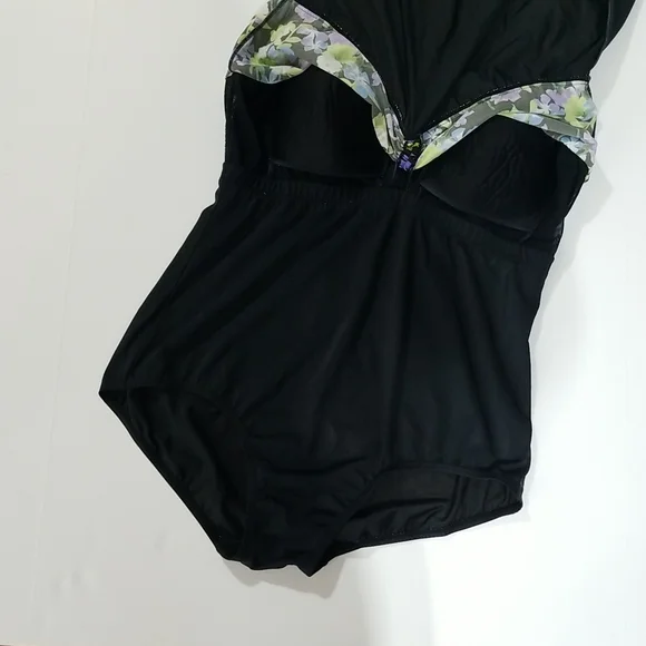 BLAIR Black Blue & Purple Pansie One Piece Dress Swimsuit - Picture 6 of 15